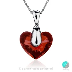 Deny - Сребърно колие сърце с кристал Swarovski Red Magma 18 мм 62641138