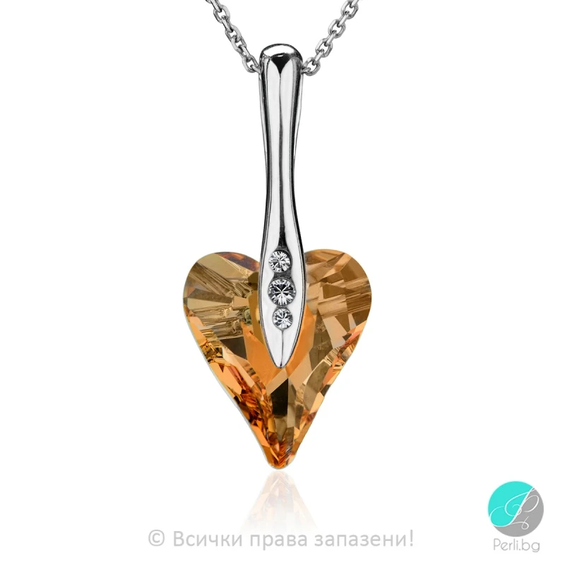 Leone - Сребърно колие сърце с кристал Swarovski Golden Shadow 17 мм 62401101-Кристали