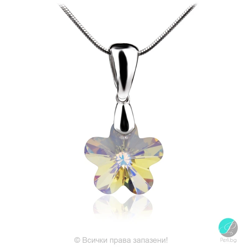 Annora - Сребърно колие цвете с кристал Swarovski Aurora Borealis 12 мм 67441235-Кристали