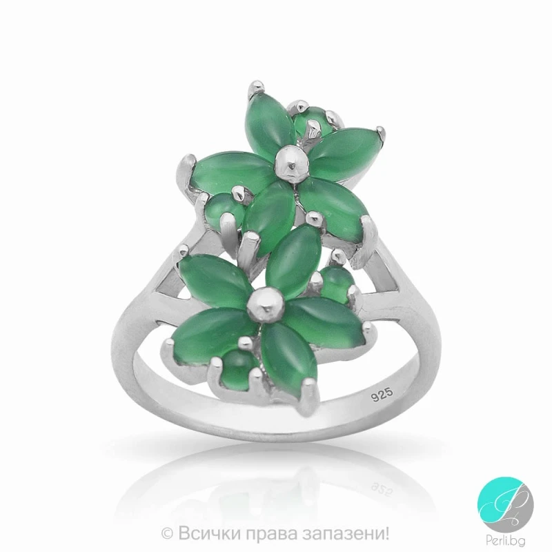 Mistyk - Сребърен пръстен със зелен Авантюрин 13811812092-Естествени камъни