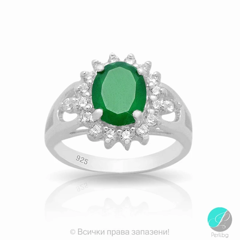 Maxy - Сребърен пръстен със зелен Ахат и Цирконий 8831766Ga-Естествени камъни