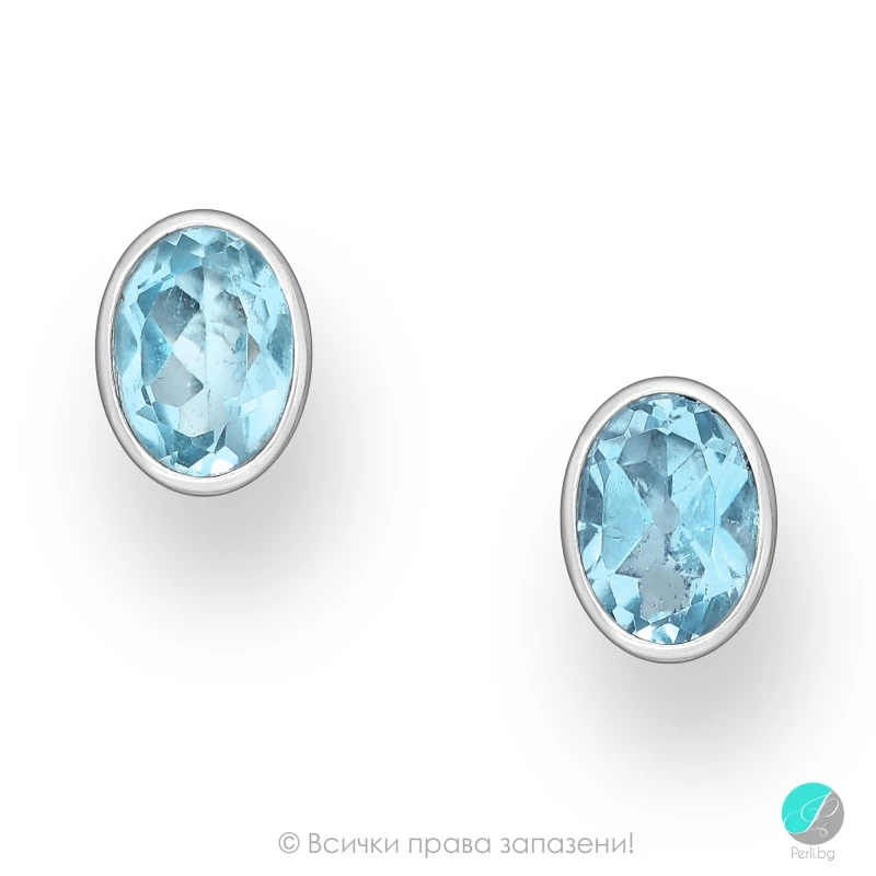 Emmanuelle - Сребърни обеци Овал с естествен Син Топаз 8837853Bt