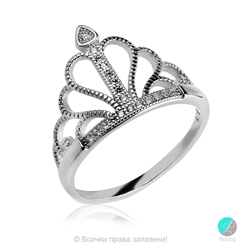 Crown 3  -  Сребърен пръстен Корона с Цирконий 1350A-Сребърни бижута