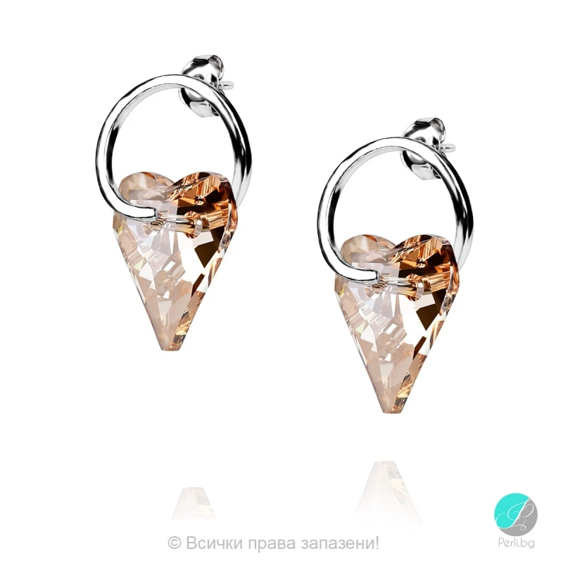 Leone heart - Сребърни обеци сърце с  кристал Swarovski Golden Shadow 17 мм 624011101-Кристали