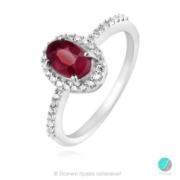 Ingrid - Сребърен пръстен с естествен Рубин 0.98 ct и Цирконий R020896GLR-Естествени камъни