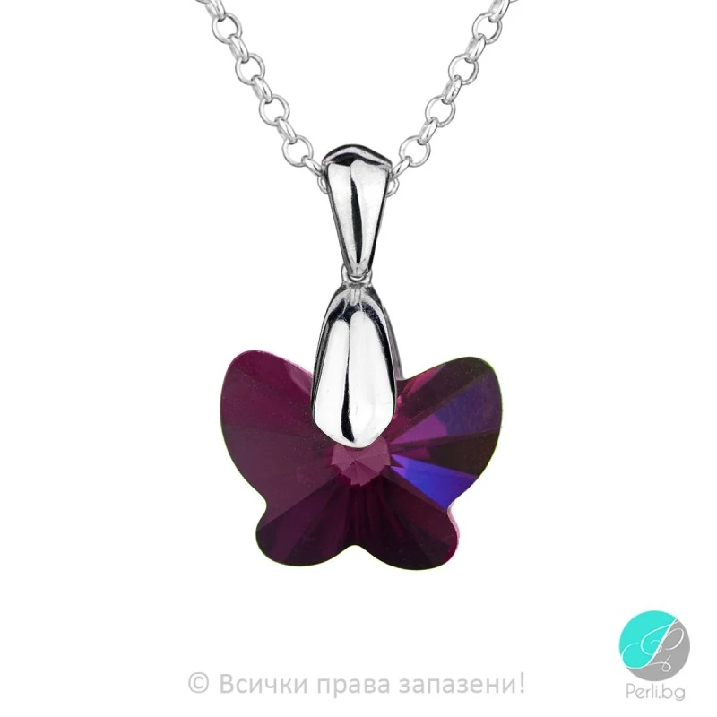 Corine - Сребърно колие пеперуда с кристал Swarovski Fuchsia 18 мм 67541138-Кристали