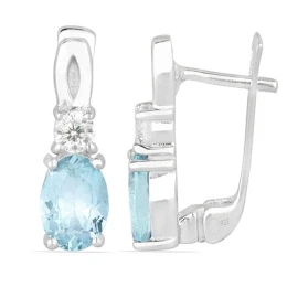 Alivia deep Aquamarine - Сребърни обеци с естествен Аквамарин 1.13 ct и Цирконий E012108AQ-Естествени камъни