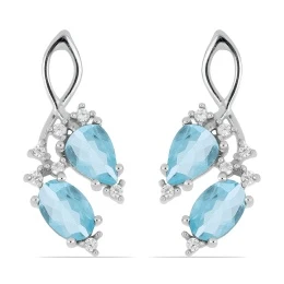 Kelia - Сребърни обеци с естествен Небесносин Топаз 2.25ct и Цирконий E023853Bt-Естествени камъни