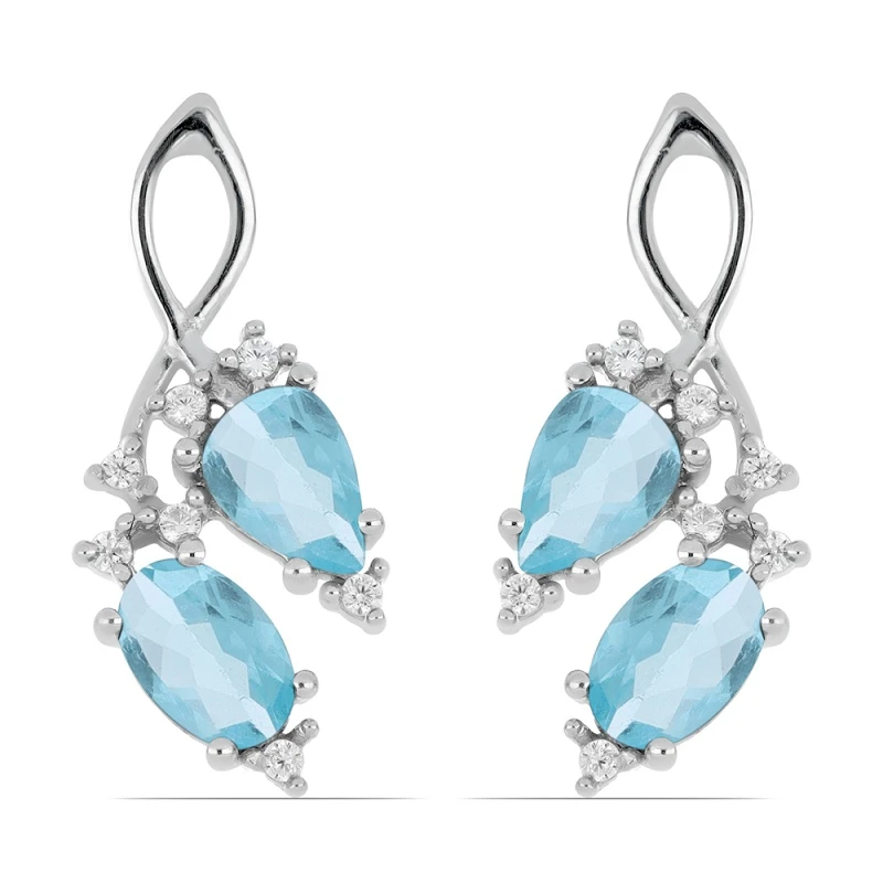 Kelia - Сребърни обеци с естествен Небесносин Топаз 2.25ct и Цирконий E023853Bt