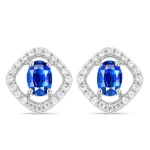 Bellamy - Сребърни Oбеци с Естествен Сапфир в Ореол от Цирконий 1 ct E010888S-Естествени камъни