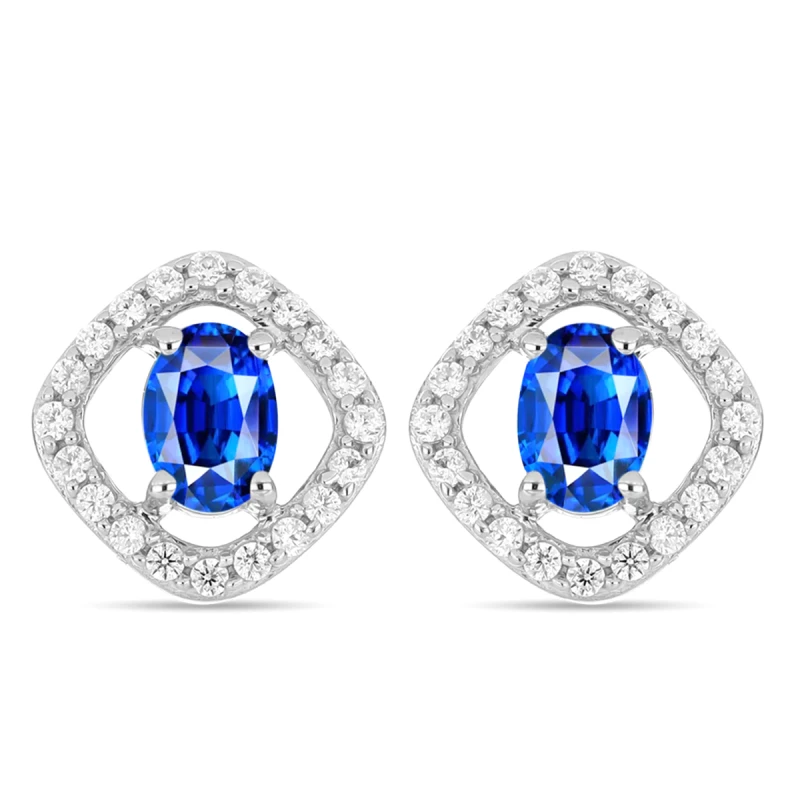 Bellamy - Сребърни Oбеци с Естествен Сапфир в Ореол от Цирконий 1 ct E010888S-Естествени камъни