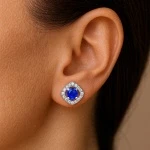 Bellamy - Сребърни Oбеци с Естествен Сапфир в Ореол от Цирконий 1 ct E010888S-Естествени камъни