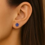 Saraya - Златни Обеци 14K с Естествен Танзанит 0.60 ct E054729Tz-Естествени камъни