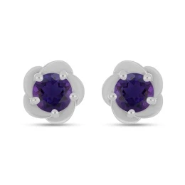 Connie - Сребърни обеци Цвете с естествен Африкански Аметист 0.5 ct E034539AfAm-Естествени камъни