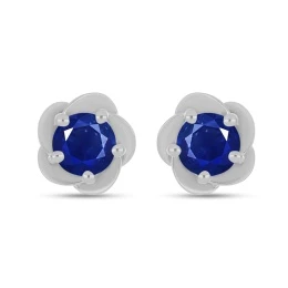 Connie - Сребърни обеци Цвете с естествен Сапфир 0.66 ct E034539S-Естествени камъни