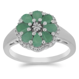 Emerald Blossom - Сребърен пръстен с естествен Изумруд 1.05ct и Цирконий R030307E-Естествени камъни