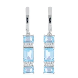 Romantic Sky Blue Topaz - Сребърни обеци с естествен Син Топаз 6.6 ct и Цирконий E07885Bt-Естествени камъни