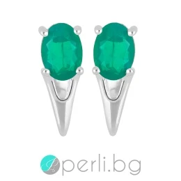 Green Opal - Сребърни обеци с естествен Зелен Етиопски Опал 0.91 ct E017066Gop-Естествени камъни