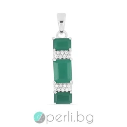 Romantic Green Onyx - Сребърна висулка с естествен Зелен Оникс 2.43 ct и Цирконий P07885Ga-Естествени камъни