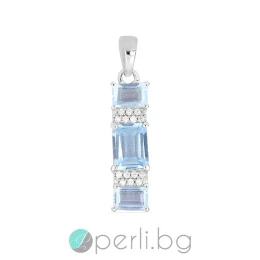 Romantic Sky Blue Topaz - Сребърна висулка с естествен Син Топаз 3.36 ct и Цирконий P07885Bt-Естествени камъни