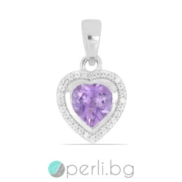Sany Pendant - Сребърна висулка с естествен Бразилски Аметист 1.12 ct и Цирконий P08592A-Естествени камъни