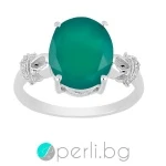Alecia - Сребърен пръстен с естествен Зелен Оникс 4.2 ct и Цирконий R014176Ga