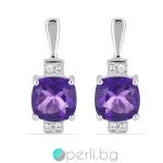 Amie - Сребърни обеци с естествен Африкански Аметист 1.66 ct и Цирконий E030172AfAm