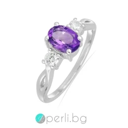 Exotic Ambra - Сребърен пръстен с естествен Африкански Аметист 0.66 ct и Цирконий R012108AfAm
