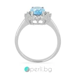 Hylda Swiss Blue Topaz - Сребърен пръстен с естествен Swiss Топаз 1.6 ct и Цирконий R018289Sbt-Естествени камъни