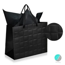 Gift bag - Луксозна подаръчна торбичка "Каре" - черна