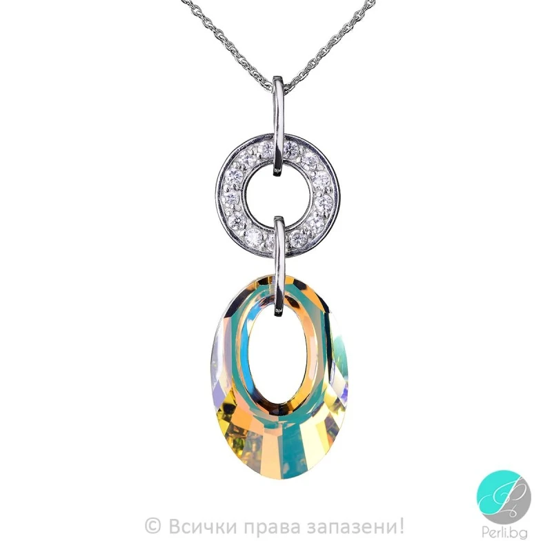 Idina - Сребърно колие с циркони и кристали Swarovski Aurora Borealis 20 мм 6040153020-Кристали